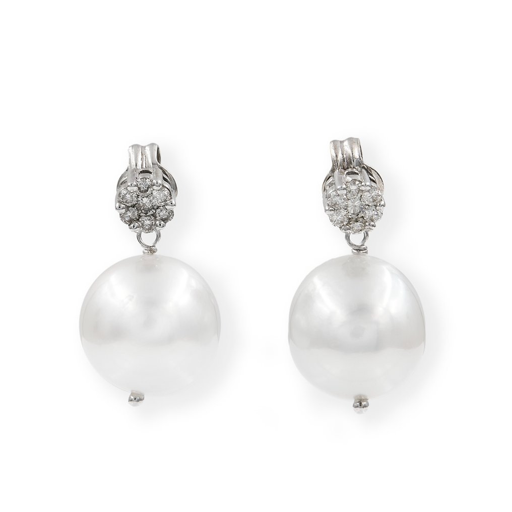 Orecchini - 18 carati Oro bianco Diamante  (Naturale) - Perla  #1.1