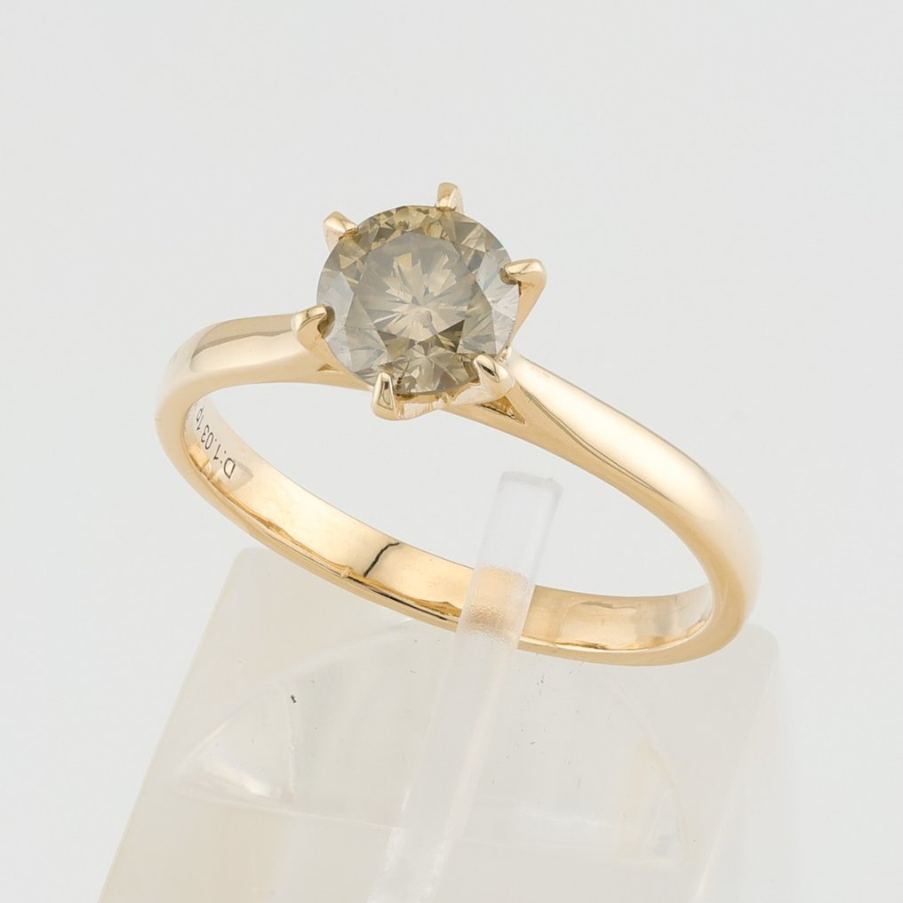 (IGI Certified) - (Diamond) (1.03) Cts (1) Pcs - Ring - 14 karaat Geel goud #1.2