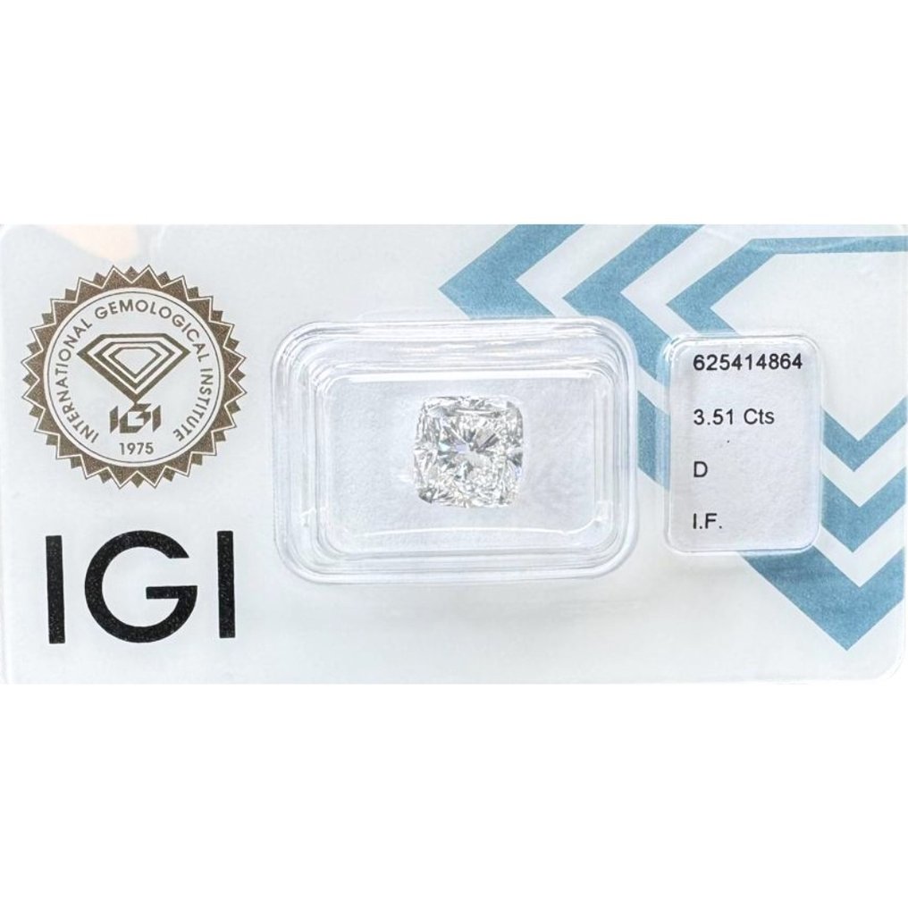 1 pcs Diamant  (Naturlig)  - 3.51 ct - Firkant - D (fargeløs) - IF - Det internasjonale gemologiske institutt (IGI) #1.2
