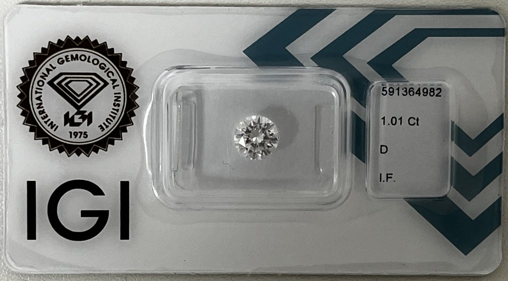 1 pcs Diamant  (Natuurlijk)  - 1.01 ct - Rond - D (kleurloos) - IF - International Gemological Institute (IGI) #1.1