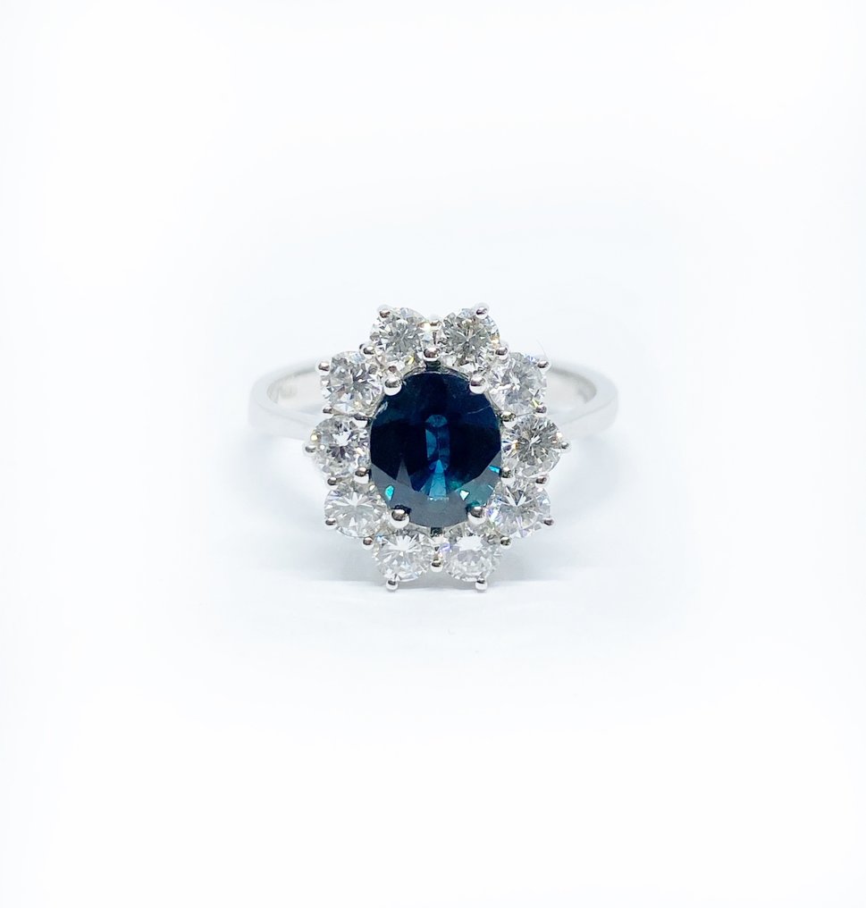 Ring - 18 karaat Witgoud Saffier - Diamant  #1.1