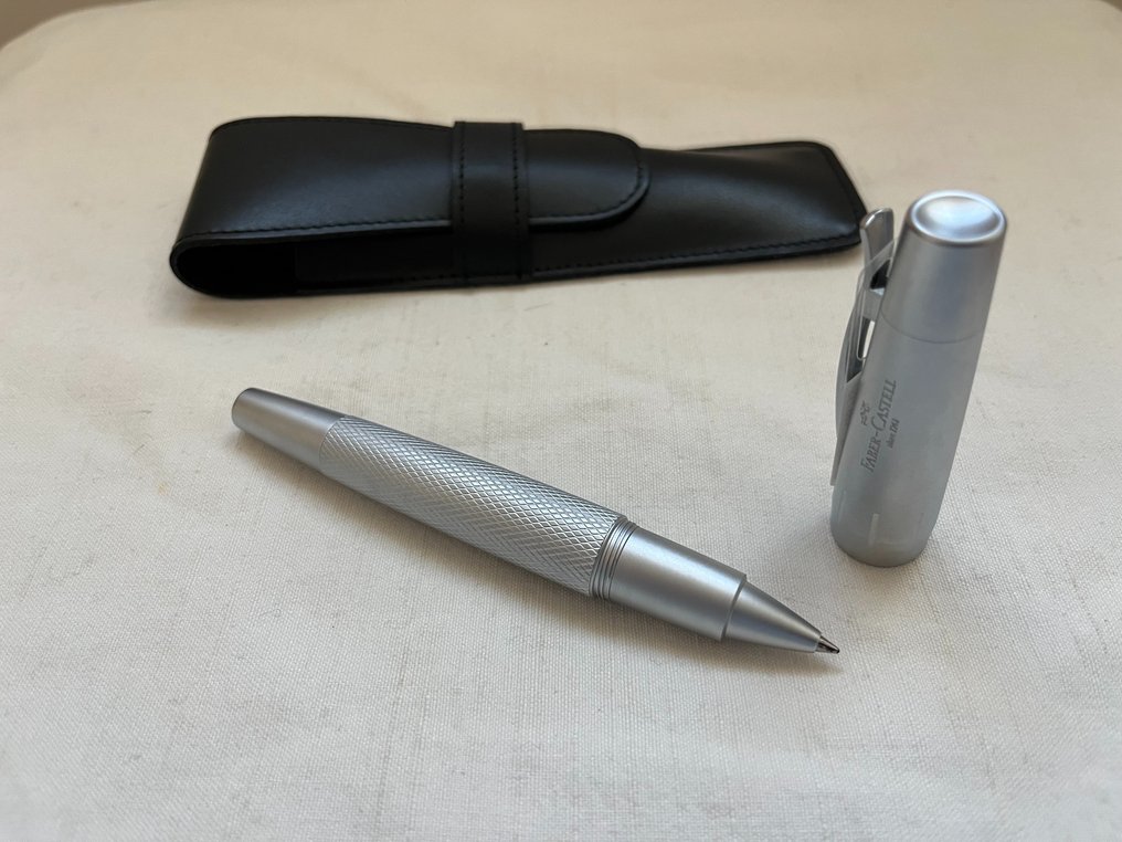 Faber Castell (德國輝柏) - E-Motion Pure Silver con astuccio porta-penne in pelle - 滾珠筆 #1.1