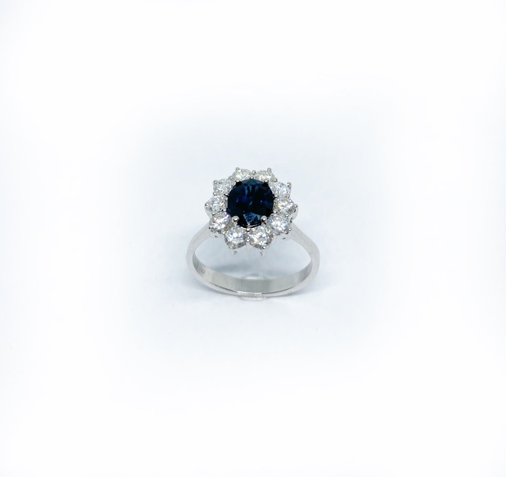 Ring - 18 karaat Witgoud Saffier - Diamant  #1.2