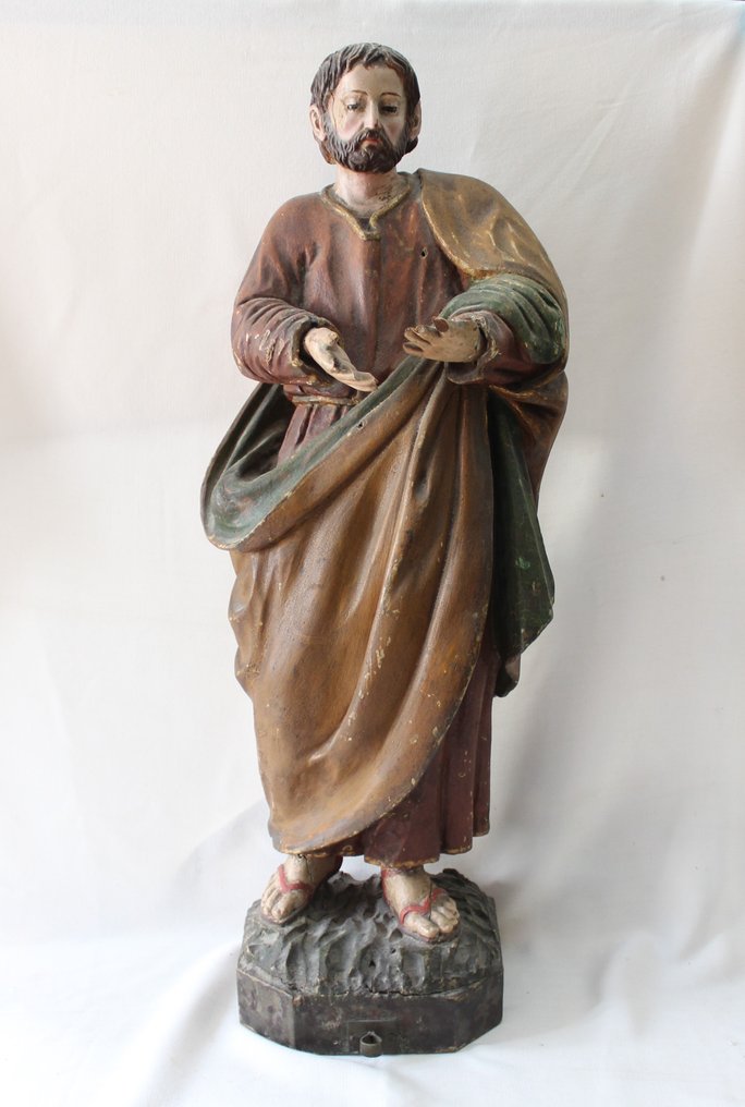 Skulptur, Scultura Raffigurante San Giuseppe in Legno Policromo - 60 cm - Tre #2.2