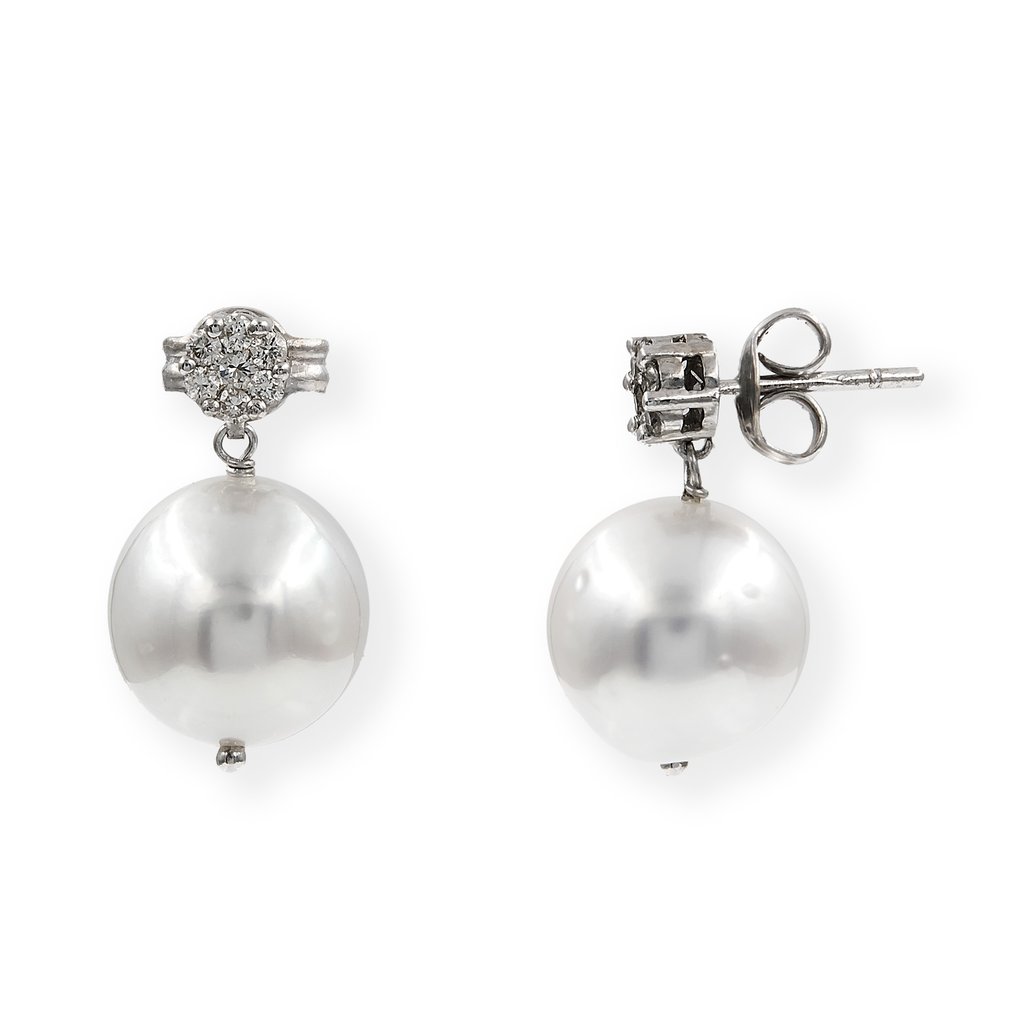 Øreringe - 18 kraat Hvidguld Diamant  (Natur) - Perle  #2.1