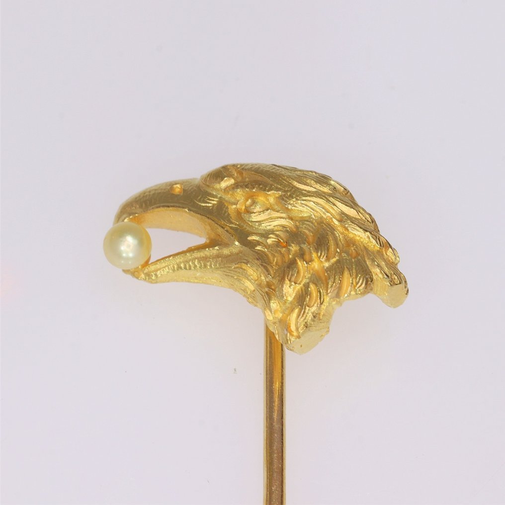 Vintage antique anno 1890, Eagle's head - Alfinete de joalharia - 18 K Ouro amarelo Pérola #1.2