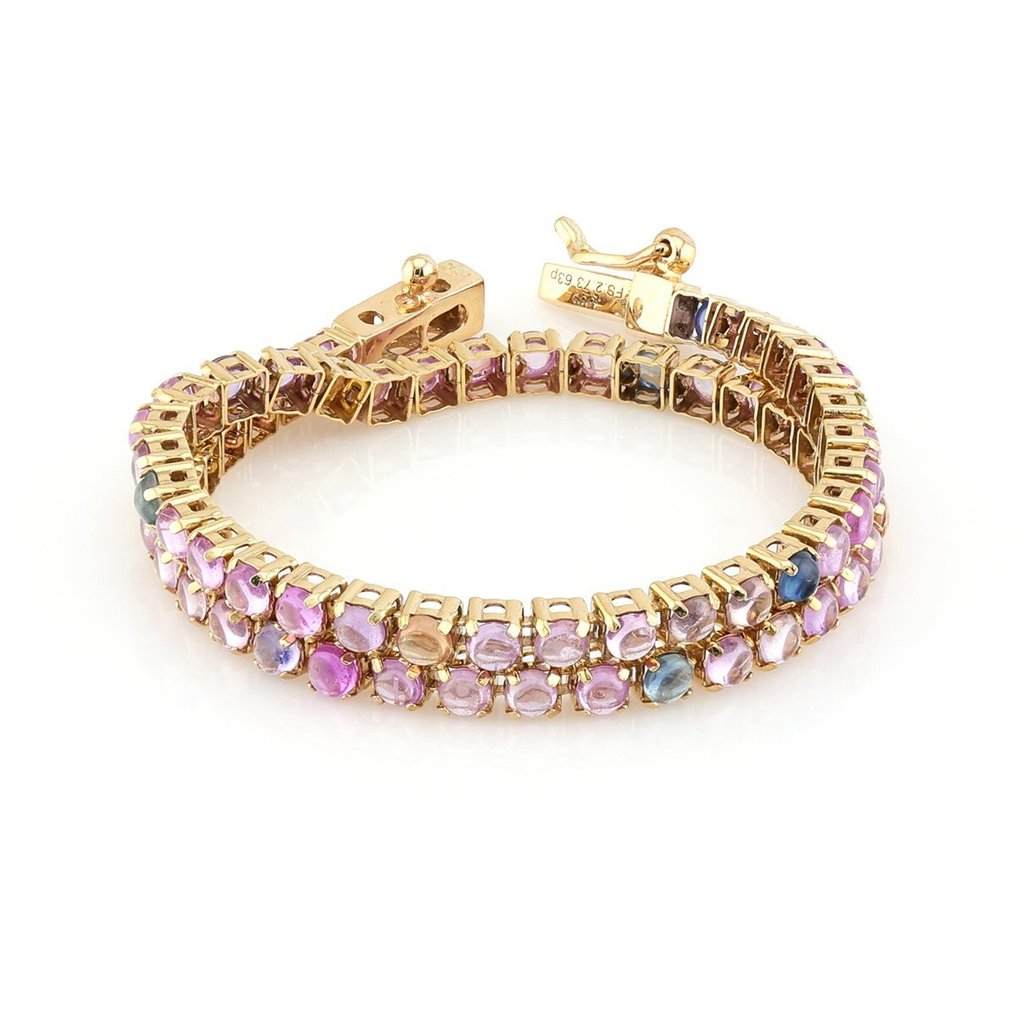 (IGI Certified) - (Fancy Sapphire) 2.73 Cts (63) Pcs - 14 carats Or jaune - Bracelet #1.1