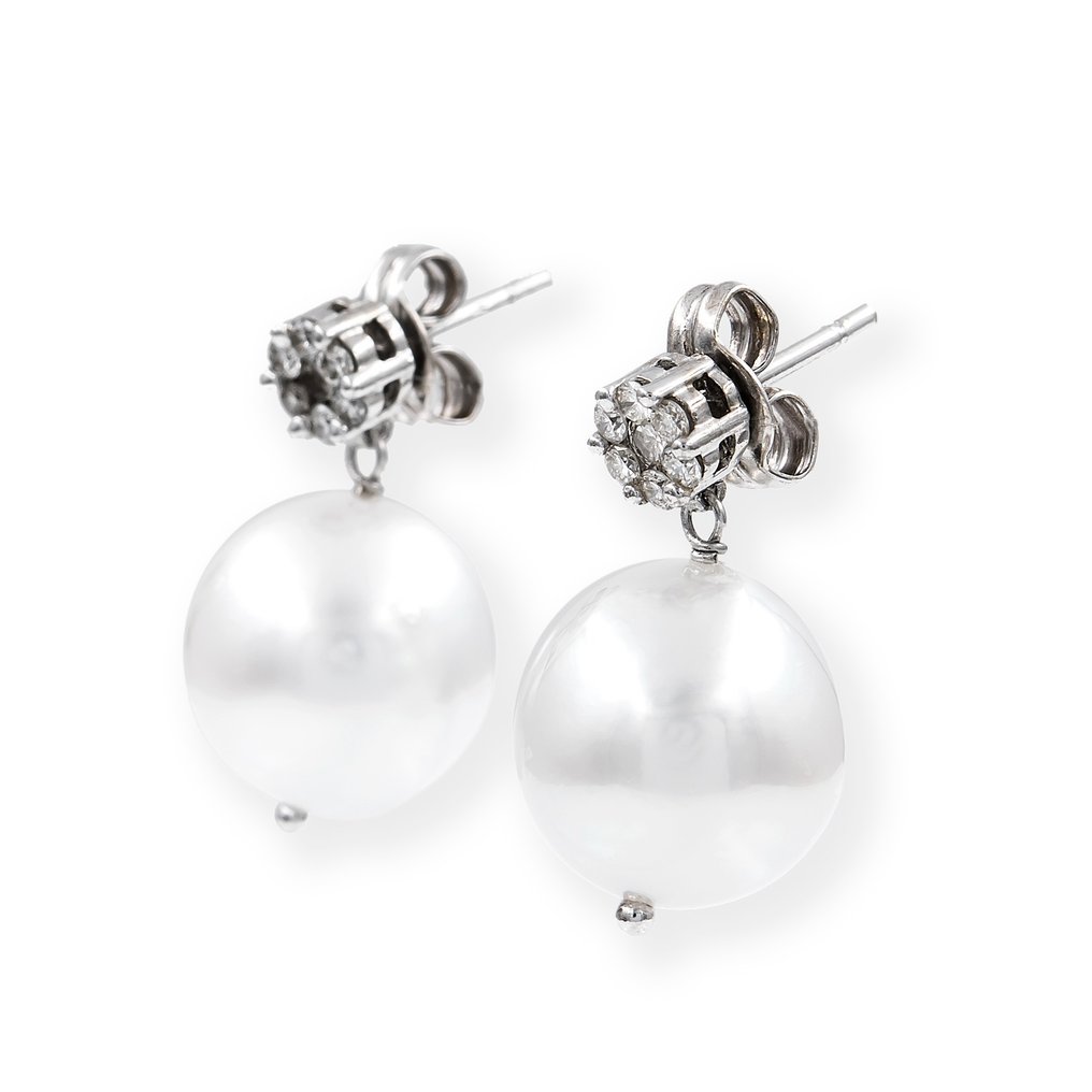 Boucles d'oreilles - 18 carats Or blanc Diamant  (Naturelle) - Perle  #1.2