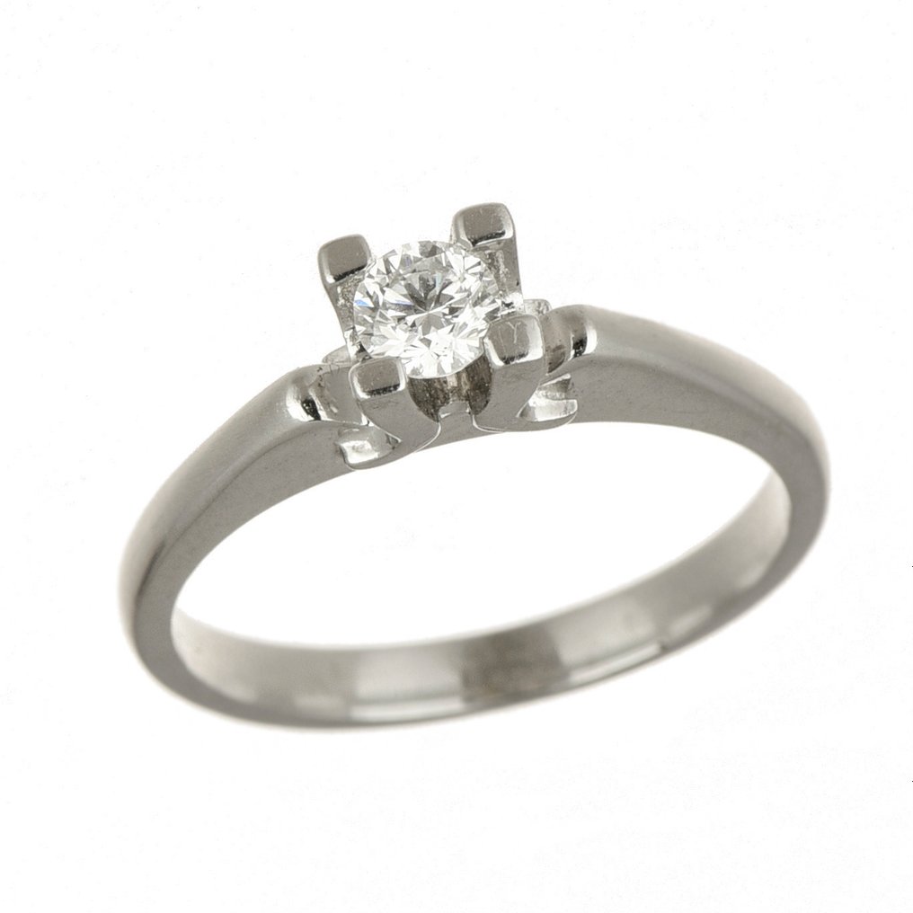 订婚戒指 - 14K包金 白金 钻石  (天然) #1.1