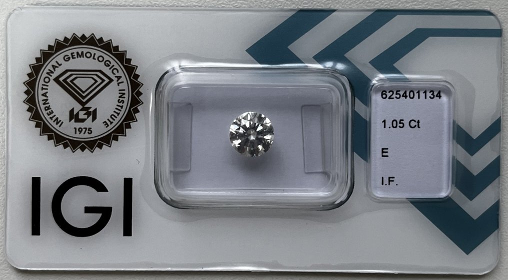 1 pcs Diament  (Naturalny)  - 1.05 ct - okrągły - E - IF - International Gemological Institute (IGI) #1.1