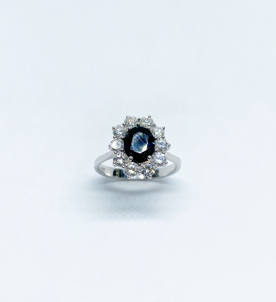 Ring - 18 karaat Witgoud Saffier - Diamant  #3.2