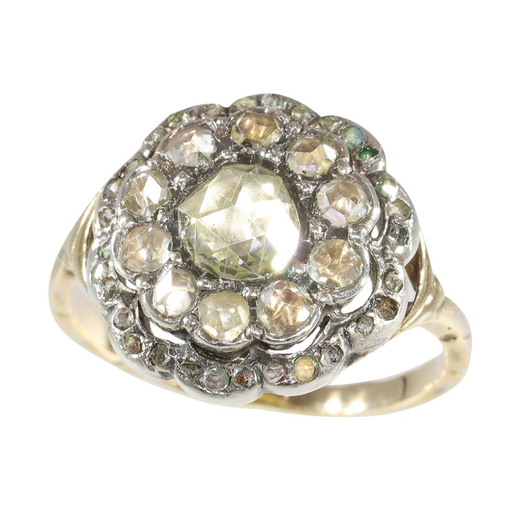 Vintage antique anno 1880 - Inel - 14 ct. Argint, Aur galben Diamant  #1.1
