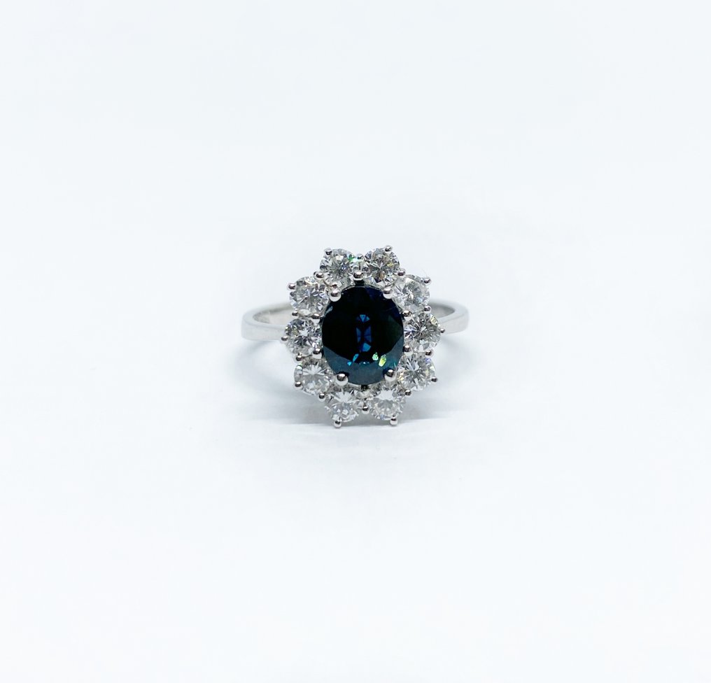 Ring - 18 karaat Witgoud Saffier - Diamant  #3.1