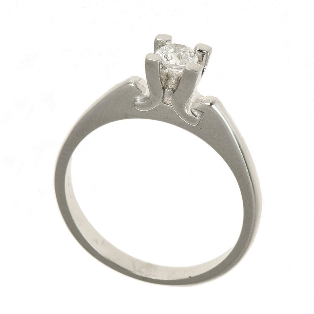 订婚戒指 - 14K包金 白金 钻石  (天然) #1.2