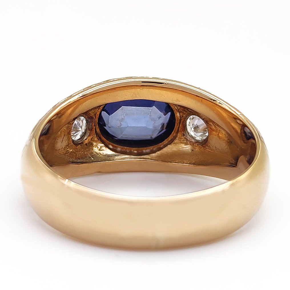 戒指 - 18 克拉 黃金 -  0.14ct. tw. 鉆石 - 藍寶石 #2.1