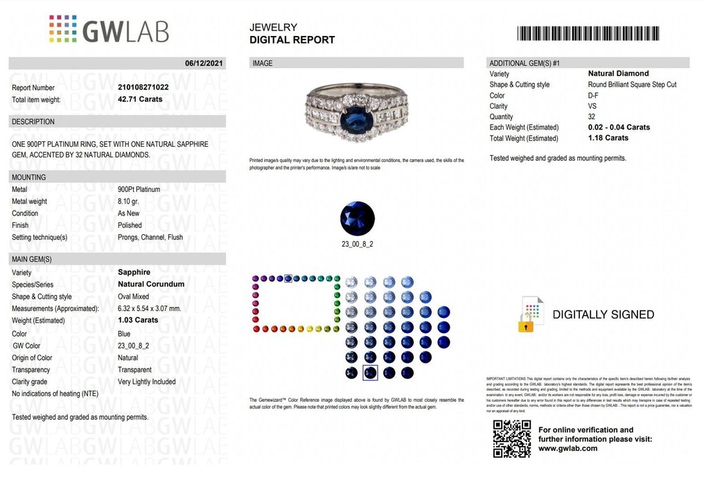 Ring Platinum -  2.21ct. tw. Sapphire - Diamond #2.1