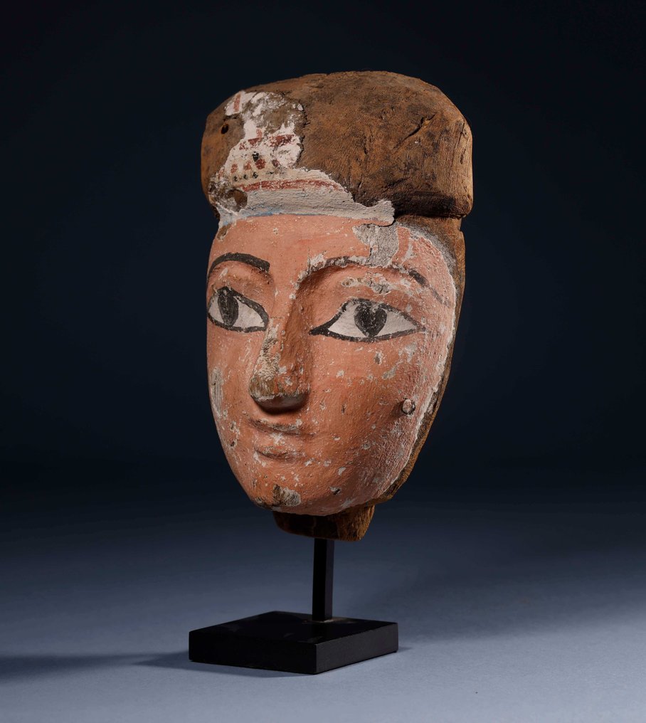 Starożytny Egipt Drewno maska pogrzebowa. Hiszpańska licencja eksportowa. - 25 cm #1.2