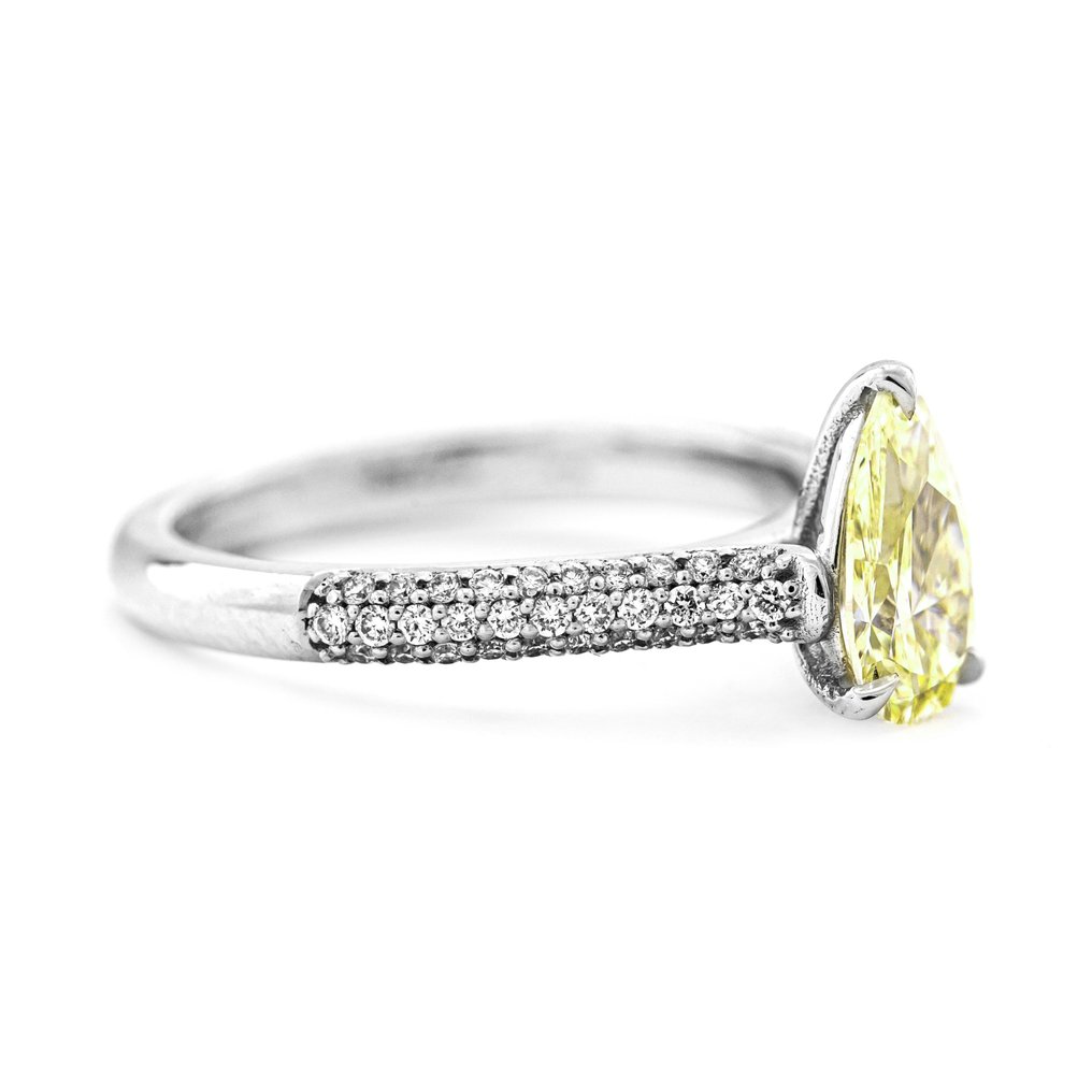 Ring - 14 kt. White gold -  1.27ct. tw. Yellow Diamond  (Natural coloured) - Diamond #3.2