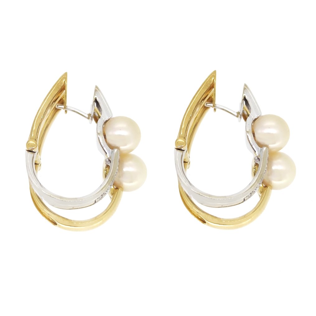 Earrings - 18 kt. White gold, Yellow gold -  0.32 tw. Diamond  (Natural) - Pearl  #2.1