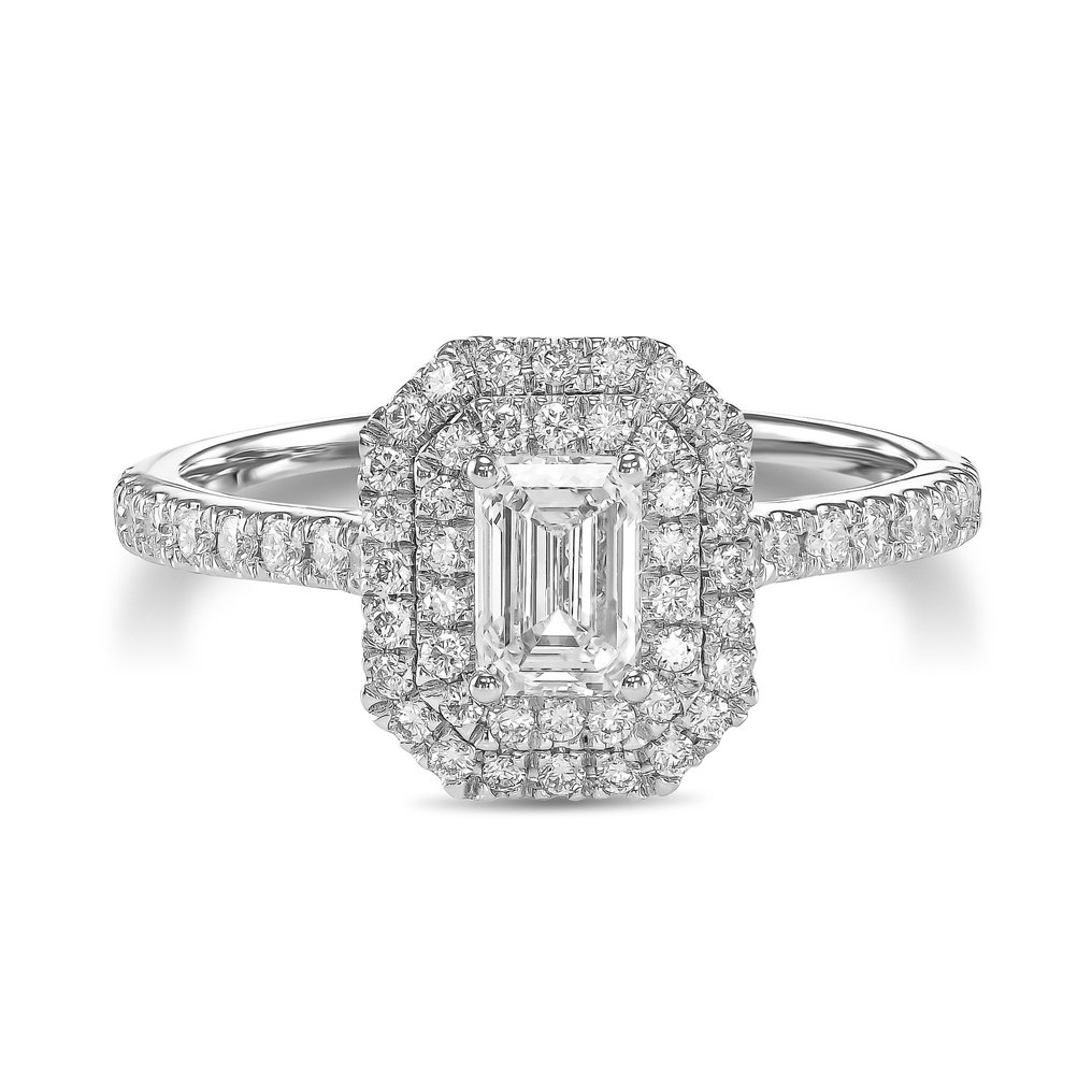 Engagement ring - 18 kt. White gold -  0.85ct. tw. Diamond  (Natural) #1.1