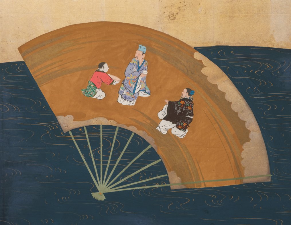 Byôbu (schermo pieghevole) - Foglia d'argento dorata, legno laccato, metallo dorato - Giappone - Periodo finale dell'Edo (prima metà del XIX secolo) #3.2