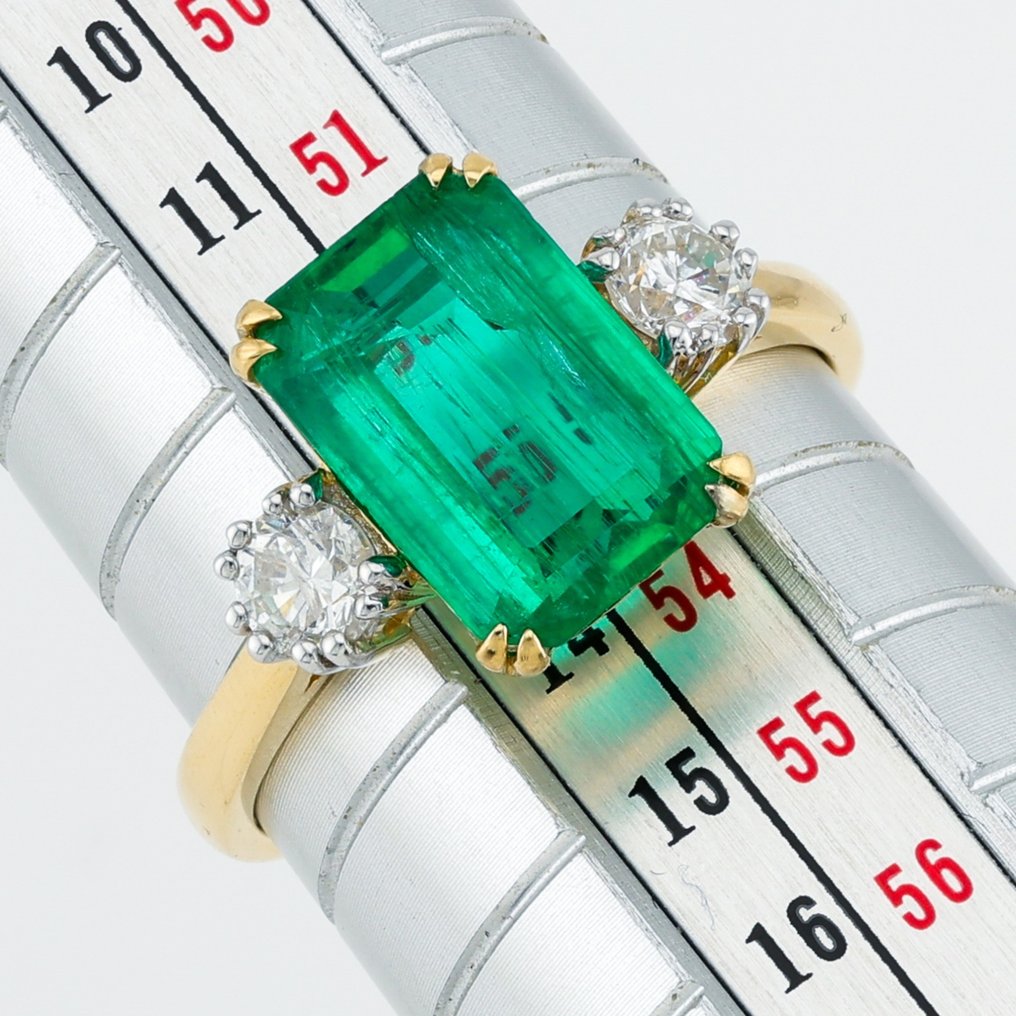 [GIA Certified]-Emerald (2.64) Cts Diamond (0.40) Cts (2) Pcs - Ring - 18 kt Gelbgold, Weißgold #2.1