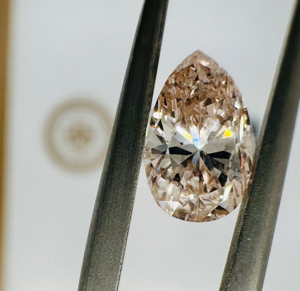 1 pcs Diamant - 0.89 ct - Brillant, Poire - Marron rosâtre clair fantaisie - Non mentionné sur le certificat #1.2