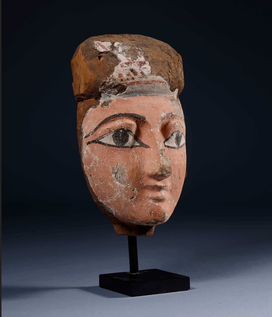 Starożytny Egipt Drewno maska pogrzebowa. Hiszpańska licencja eksportowa. - 25 cm #2.1