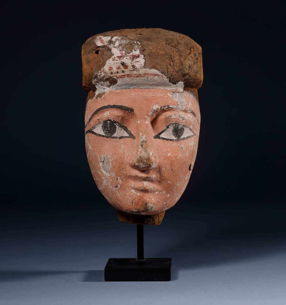Antico Egitto Legno maschera funeraria. Licenza di esportazione spagnola. - 25 cm #1.1