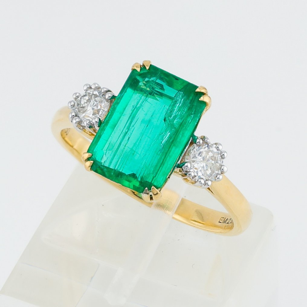 [GIA Certified]-Emerald (2.64) Cts Diamond (0.40) Cts (2) Pcs - Ring - 18 kt Gelbgold, Weißgold #1.1