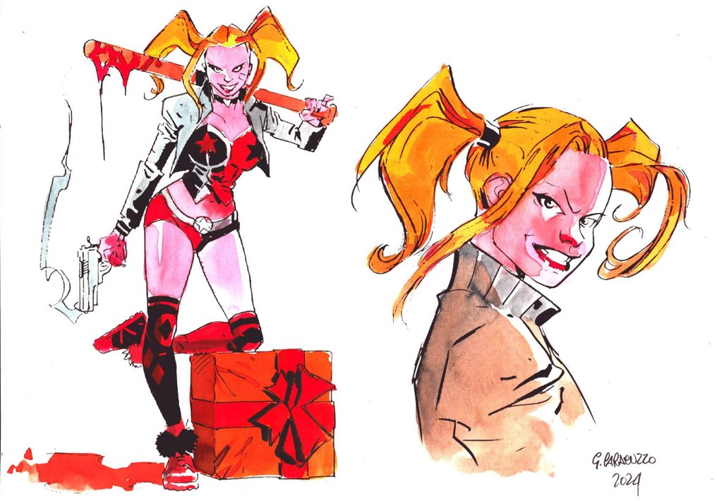 Giancarlo Caracuzzo - 1 Original colour drawing - Harley Quinn - 2024 #1.1