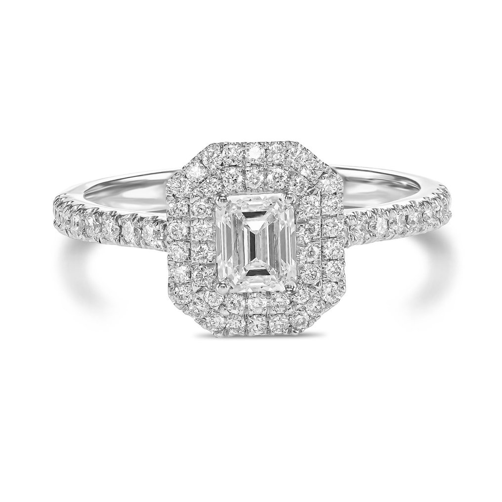 Engagement ring - 18 kt. White gold -  0.86ct. tw. Diamond  (Natural) #1.1