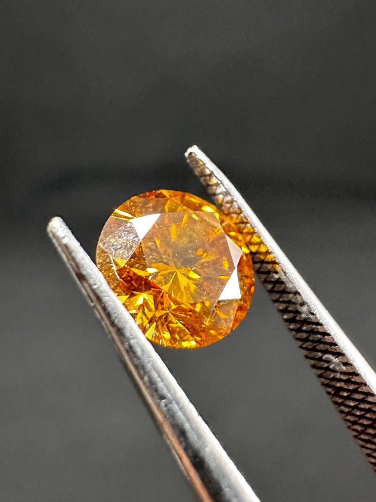 1 pcs Diamond  (Natural coloured)  - 0.96 ct - Round - Fancy deep Orangy Yellow - I1 - Antwerp Laboratory for Gemstone Testing (ALGT) #4.3