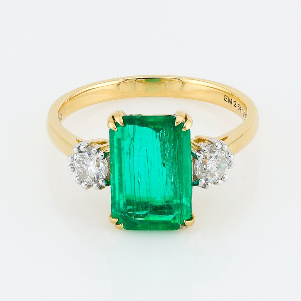 [GIA Certified]-Emerald (2.64) Cts Diamond (0.40) Cts (2) Pcs - Ring - 18 kt Gelbgold, Weißgold #1.2