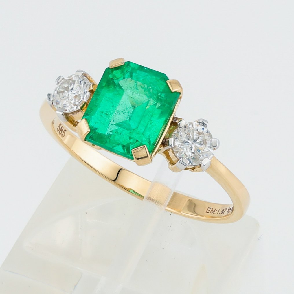 [GIA Certified]-Emerald (1.87) Cts Diamond (0.39) Cts (2) Pcs - Ring - 18 kt Gult guld, Vittguld #1.1