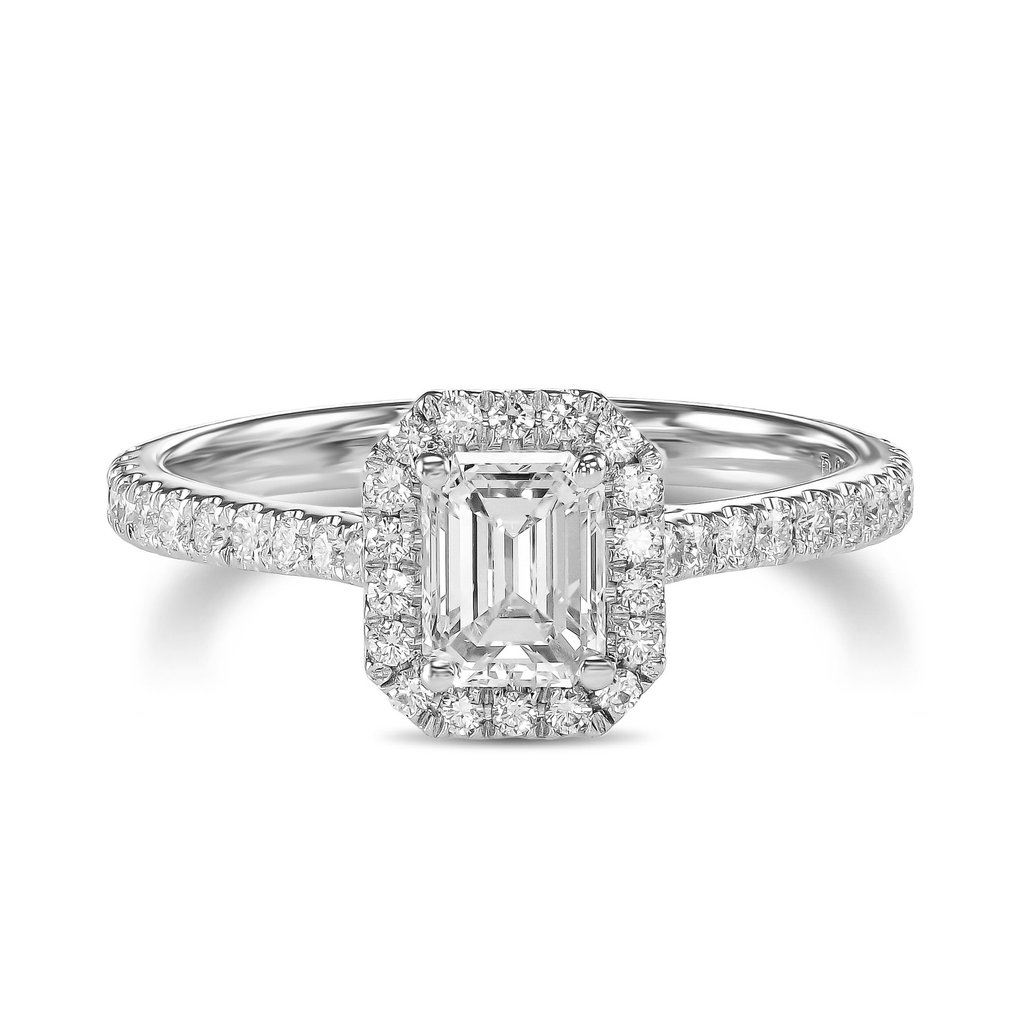 Engagement ring - 18 kt. White gold -  0.92ct. tw. Diamond  (Natural) #1.1