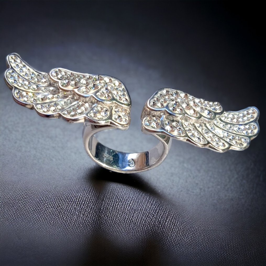 Anello in argento con ali d'angelo con Swarovski  - Diorama #2.1