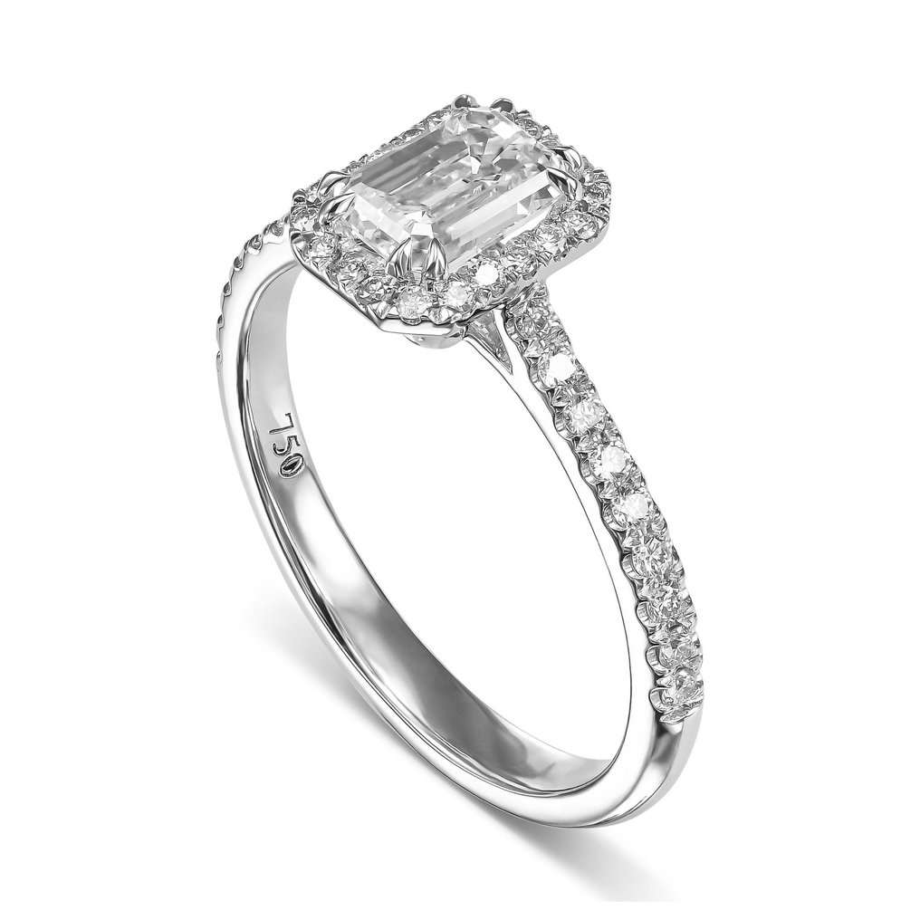 Engagement ring - 18 kt. White gold -  1.16 tw. Diamond  (Natural) #1.2