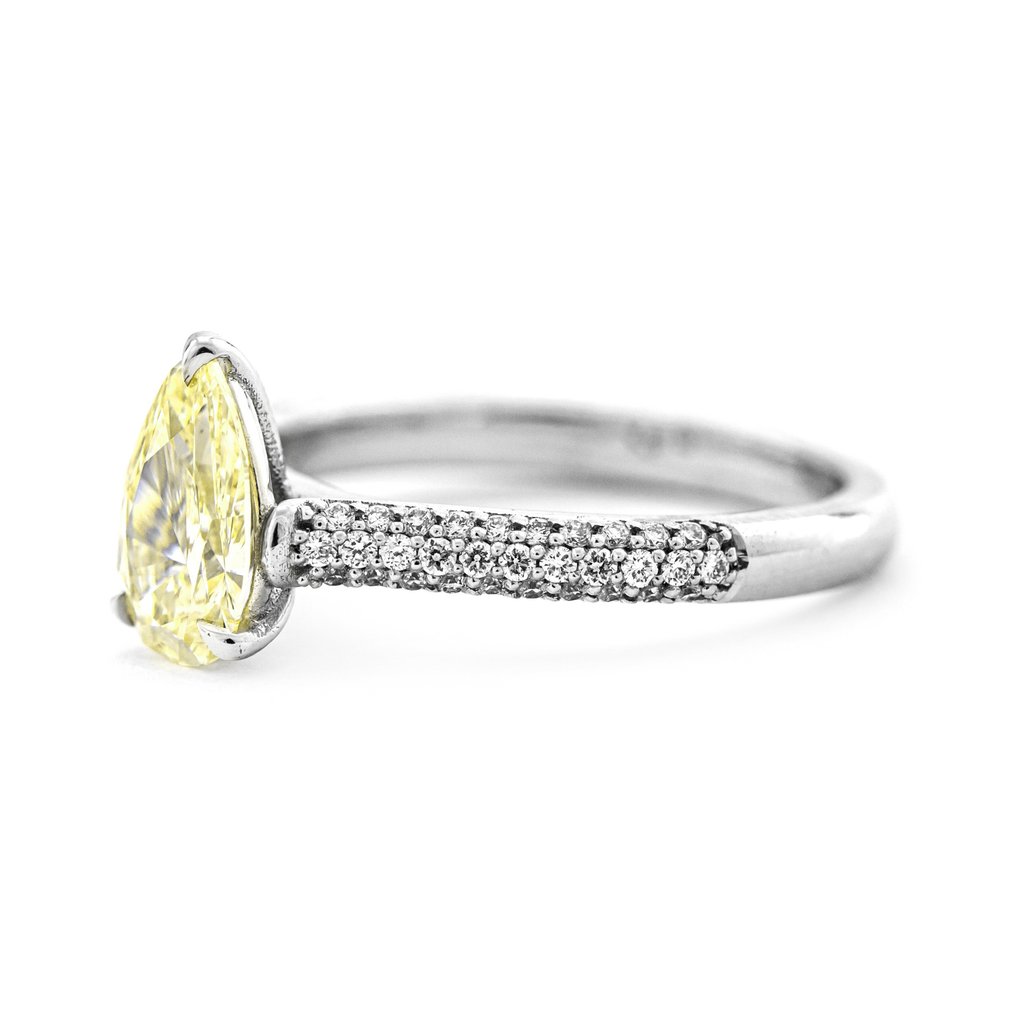 Ring - 14 kt Weißgold -  1.27ct. tw. Gelb Diamant  (Natürlich farbig) - Diamant #3.1