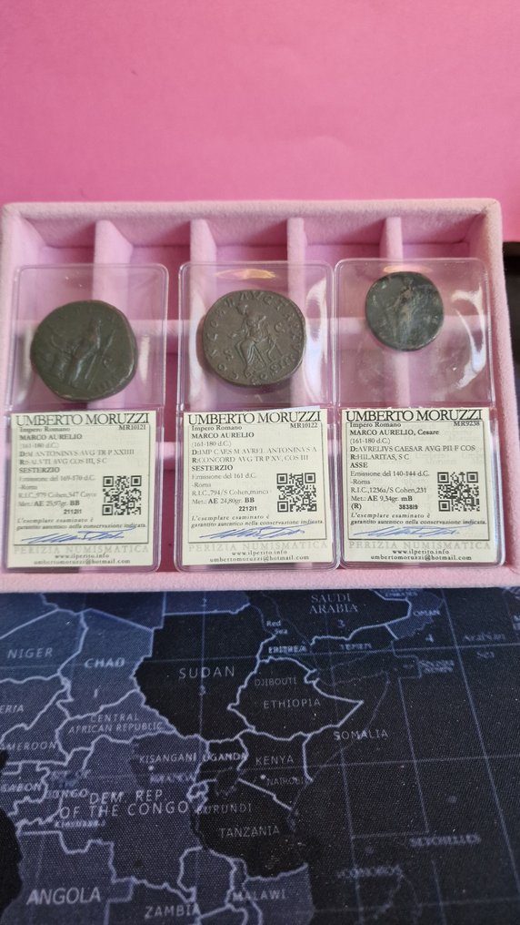 Römisches Reich. Marcus Aurelius (AD 161-180). Lotto di 3 monete Æ incl.: 2 Sesterzii et 1 Asse #1.1