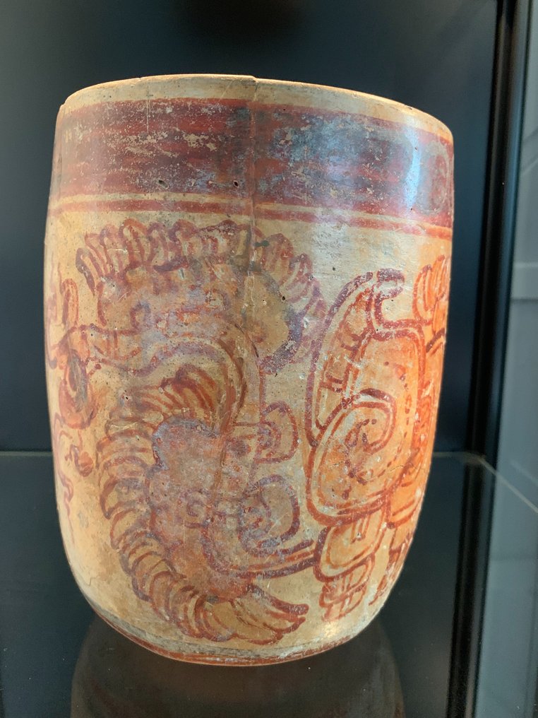 Maya culture Ceramic Mayan Feathered Serpent Cylinder Classic Maya period 600-900 A.D. Ex-Sotheby's - 19 cm #1.2