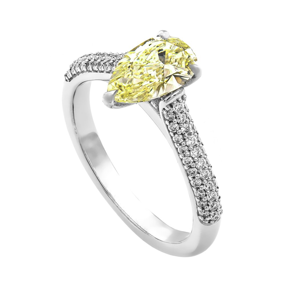 Ring - 14 kt. White gold -  1.27ct. tw. Yellow Diamond  (Natural coloured) - Diamond #1.2