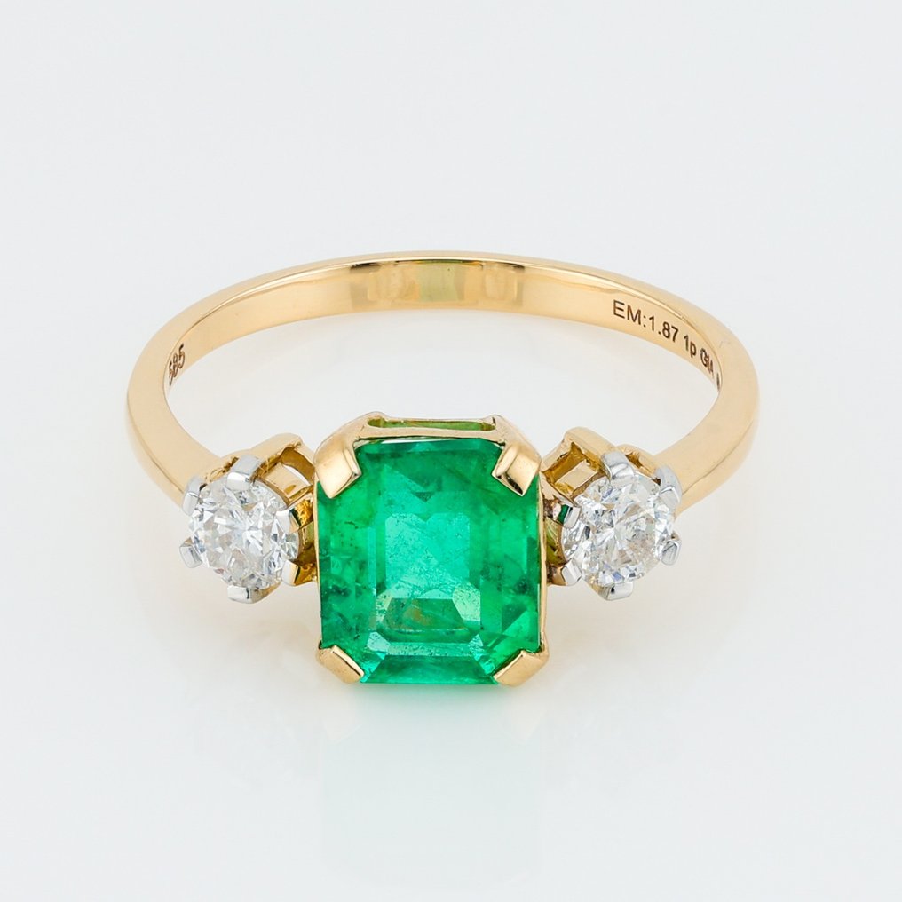 [GIA Certified]-Emerald (1.87) Cts Diamond (0.39) Cts (2) Pcs - Anillo - 18 quilates Oro amarillo, Oro blanco #1.2