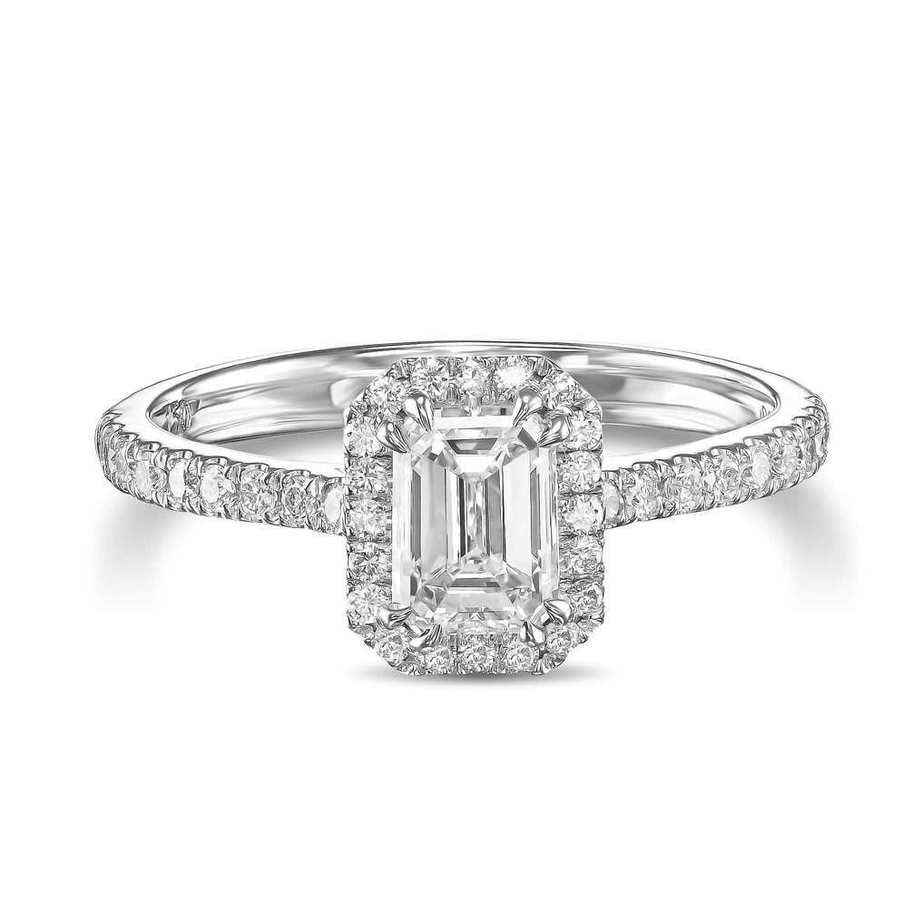 Engagement ring - 18 kt. White gold -  1.16 tw. Diamond  (Natural) #1.1
