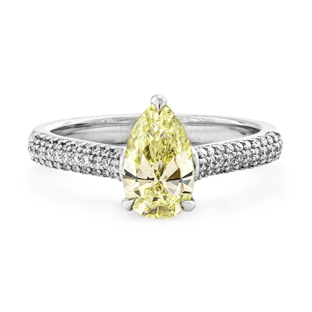 Ring - 14 kt. White gold -  1.27ct. tw. Yellow Diamond  (Natural coloured) - Diamond #1.1
