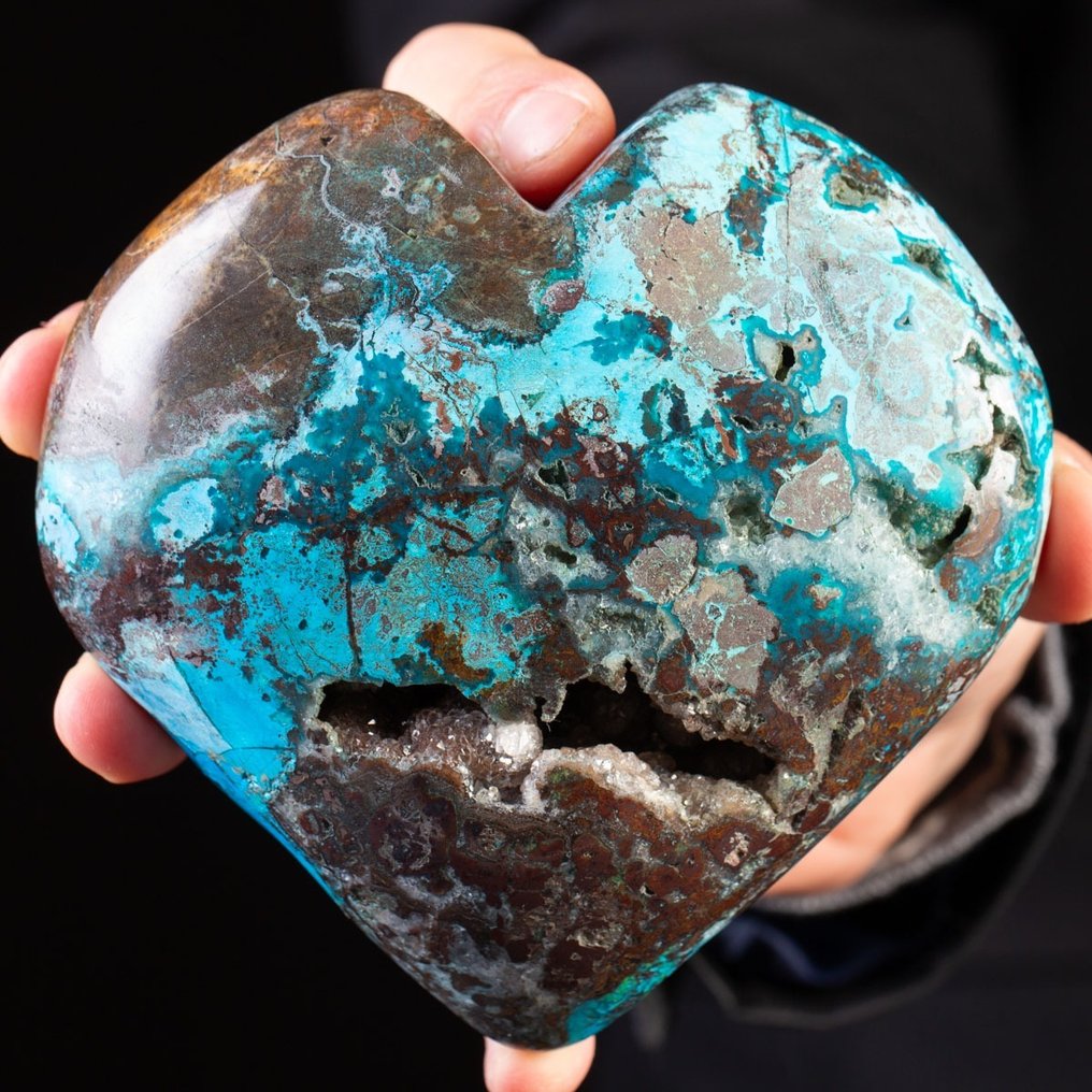 Inimă cu Geodă Inimă naturală de Crisocola din Peru. - Înălțime: 123 mm - Lățime: 119 mm- 861 g #1.1