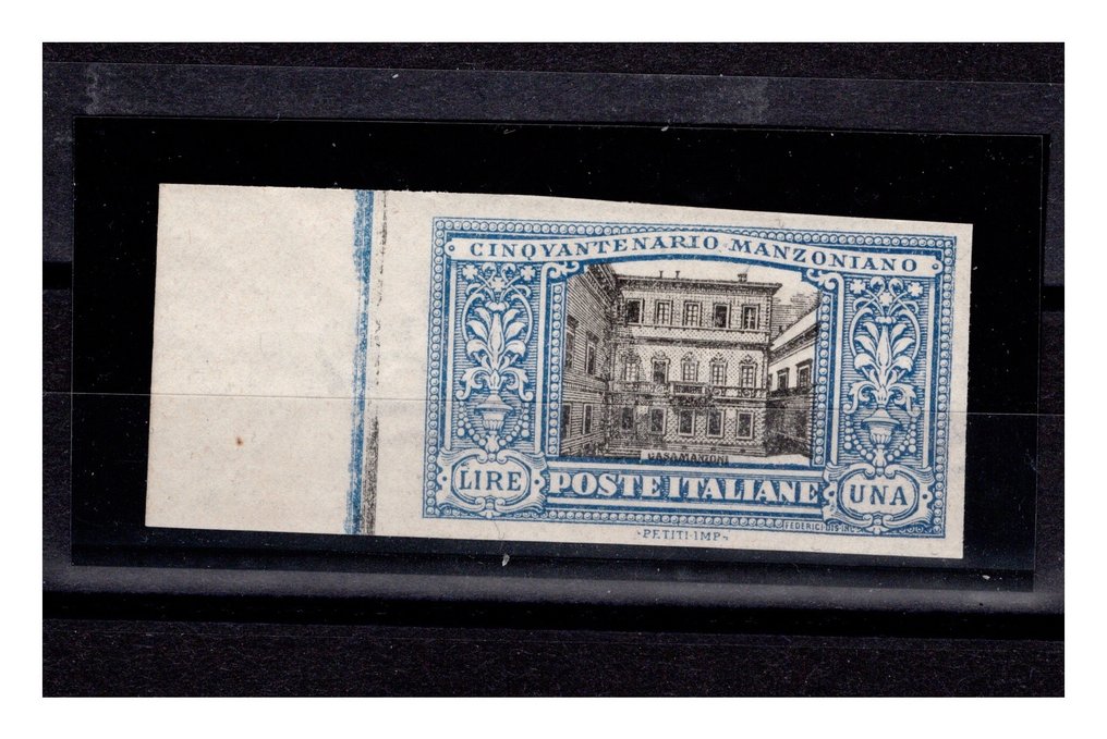 Kongeriket Italia 1923/1923 - vakker 1 lire Manzoni ikke perforert, Bottacchi-sertifisert - sassone 155d #1.1