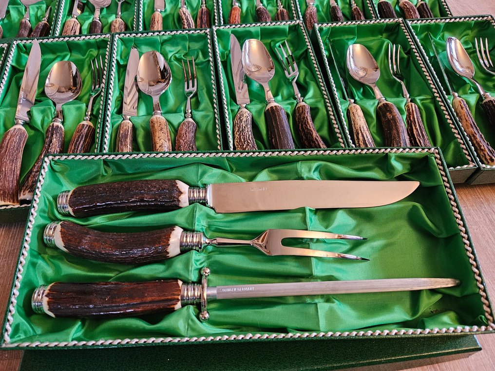 CMS Carl Mertens Solingen - Carl Mertens - Cutlery set for 12 (39) - Hunting cutlery - Stag horn cutlery - Stainless steel / stag horn #2.2