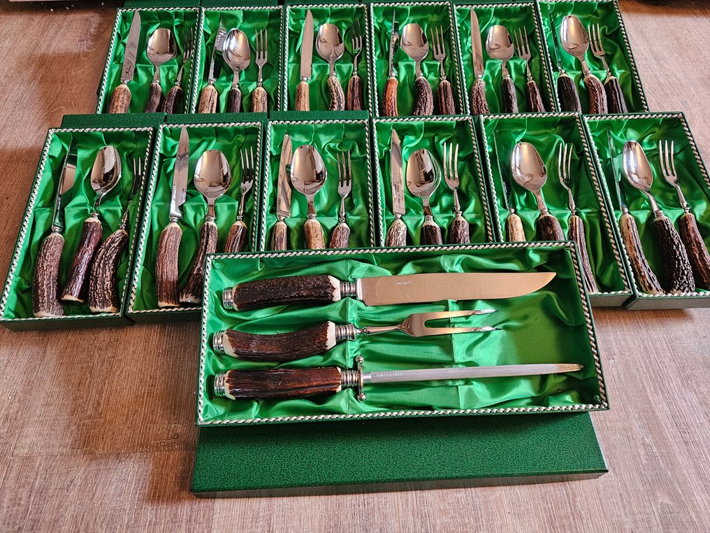 CMS Carl Mertens Solingen - Carl Mertens - Cutlery set for 12 (39) - Hunting cutlery - Stag horn cutlery - Stainless steel / stag horn #2.1