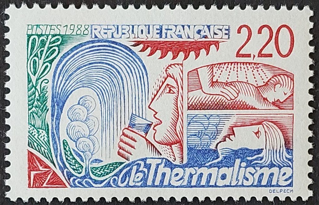 France 1988 - Le thermalisme, VARIETE 2 f. 20 rouge au lieu de bleu - Yvert 2556a #1.1